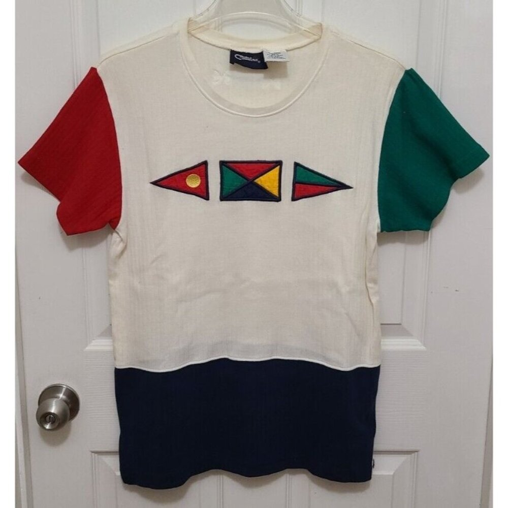 Vtg 90s Catalina Women's Short Sleeve T Shirt Colorblock Nautical Flags Size M